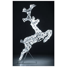 Reindeer jumping crystal wire 120 ice white LED h 80 cm