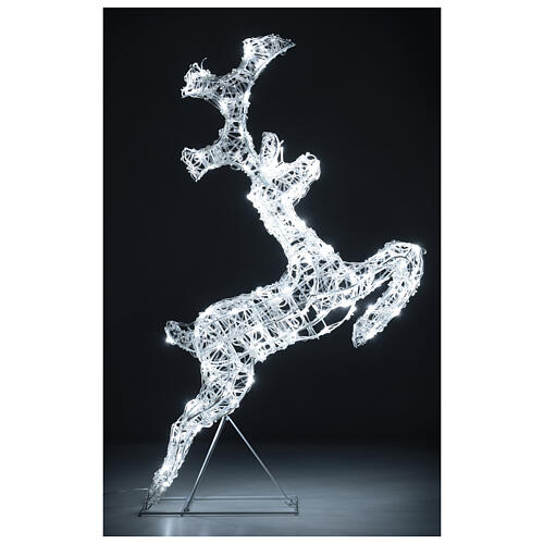 Reindeer jumping crystal wire 120 ice white LED h 80 cm 1