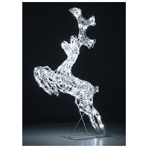 Reindeer jumping crystal wire 120 ice white LED h 80 cm 2