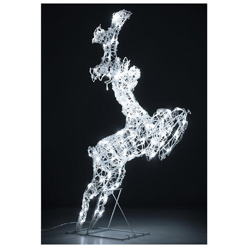 Reindeer jumping crystal wire 120 ice white LED h 80 cm 3