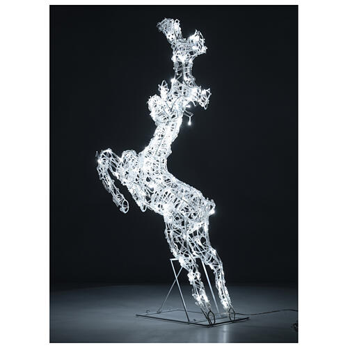 Reindeer jumping crystal wire 120 ice white LED h 80 cm 5