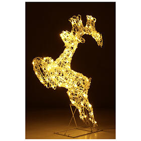 Rena pulando decoração luminosa fio altura 81 cm, 120 lâmpadas LED luz branca quente