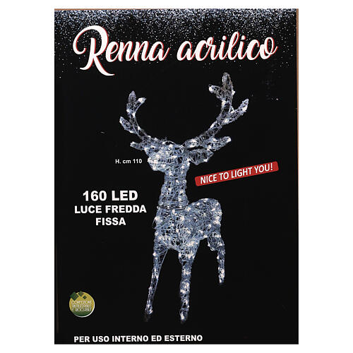 Renne lumineux h 110 cm fil cristal 160 lumières LED blanc froid intérieur/extérieur 8