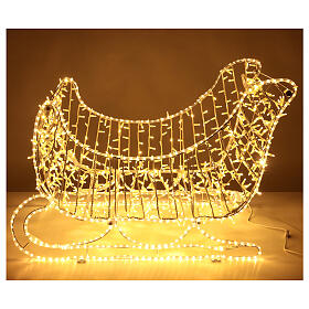 Traîneau de Noël tube LED et guirlande lumineuse blanc chaud h 80 cm EXTÉRIEUR