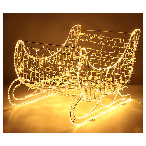 Traîneau de Noël tube LED et guirlande lumineuse blanc chaud h 80 cm EXTÉRIEUR 2