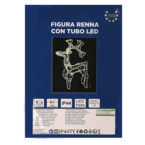 Rena de pé luminosa Natal tubo luz LED branca quente 97 cm para exterior 9