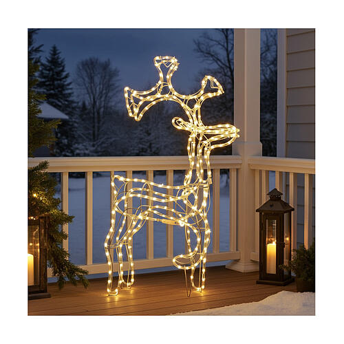 Rena de pé luminosa Natal tubo luz LED branca quente 97 cm para exterior 2