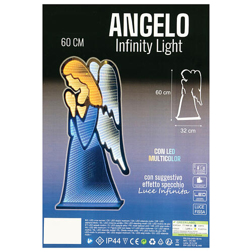 Engel mit mehrfarbigen LEDs Infinity-Lichter Innen- und Außenbereich, 60x30 cm 6