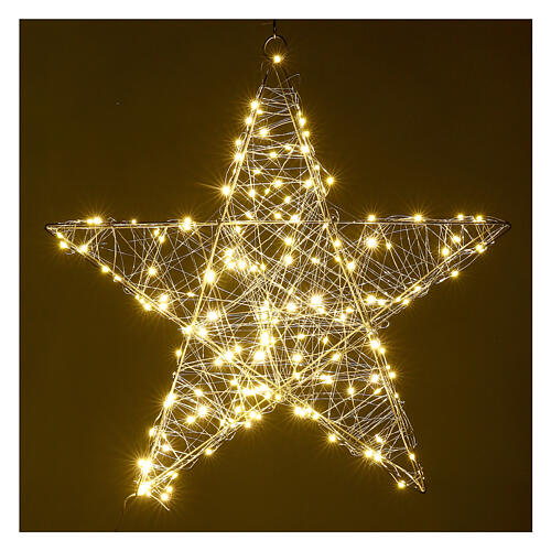 Estrela 3D para pendurar 30x30 cm gotas LED branco quente 1