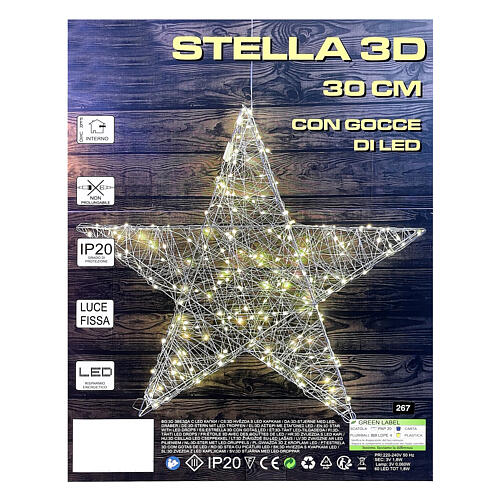Estrela 3D para pendurar 30x30 cm gotas LED branco quente 9