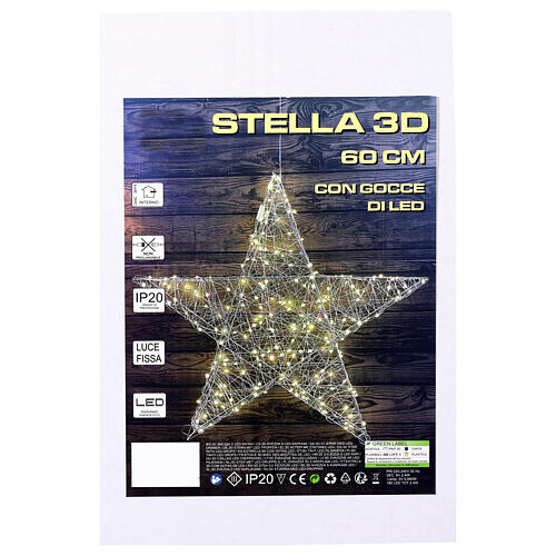 Estrela 3D para pendurar 60x60 cm gotas LED branco quente 9