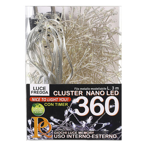 Cluster of 360 nano-LED lights, cold white, 6 m, with timer and light modes 5