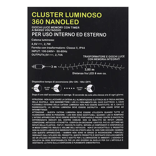 Cluster 360 nano led luce bianca fredda 3 m timer e giochi di luce 6