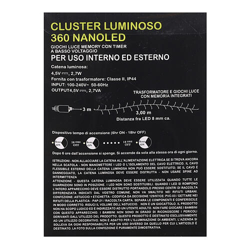 Cacho 360 nano LEDs multicolores 6 m temporizador e jogos de luzes 6