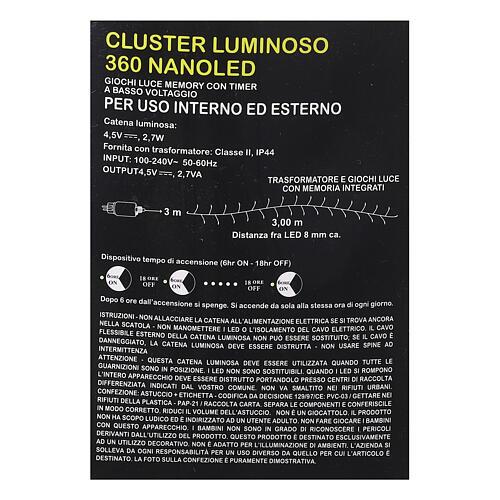 Cluster 6 m 360 nano led luce bianca calda timer e giochi di luce 6