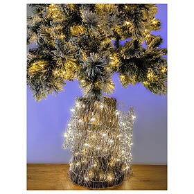 Light belt 2 m, silver metal, 120 white nano-LEDs, Christmas tree base cover