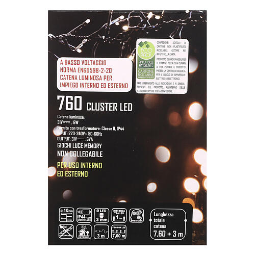 Cacho 760 nano LEDs branco quente 10 m temporizador e jogos de luzes 6