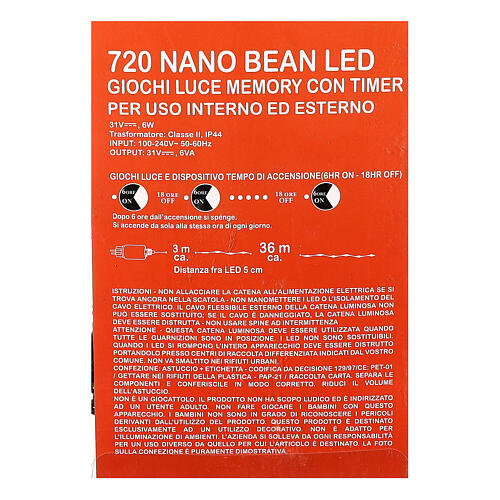 Guirlande 720 nano bean LEDs blanc chaud minuteur et jeux lumières 6