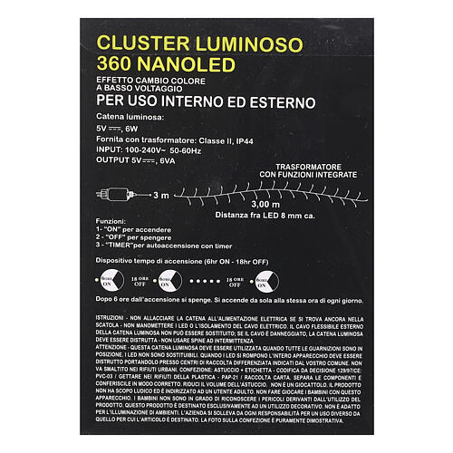 Cluster 360 Nano-LEDs mit Timer und Farbwechsel Lichteffekten, 6 m 6