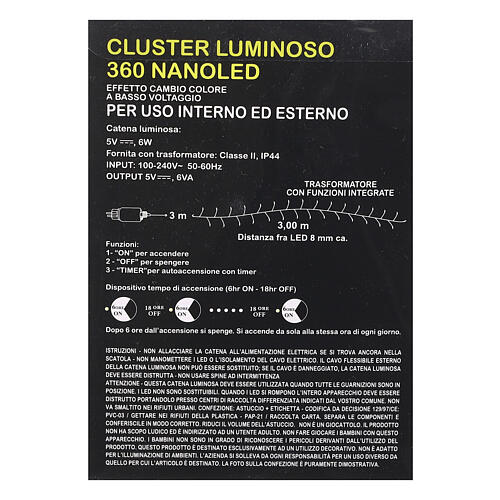 Cluster 6 m 360 nano led luce cambia colore timer e giochi di luce 6