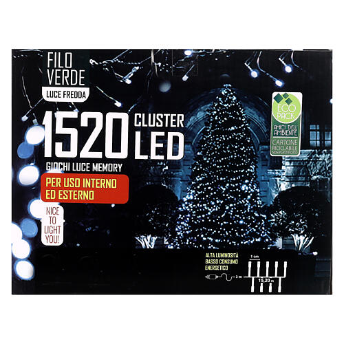 Cadena luminosa 1520 cluster led blanco frío 20 m temporizador y juegos de luz 4