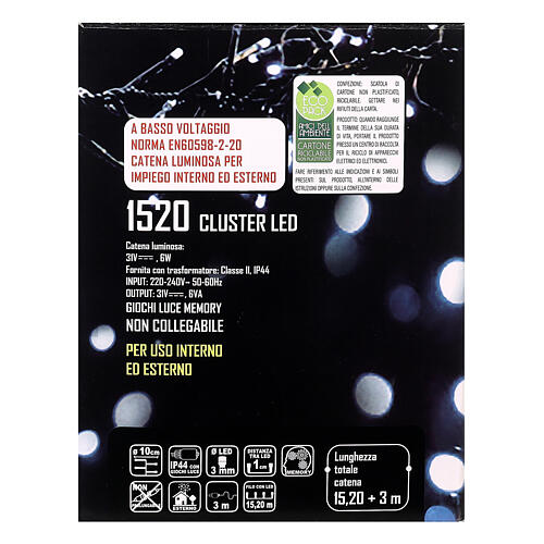 Cadena luminosa 1520 cluster led blanco frío 20 m temporizador y juegos de luz 5