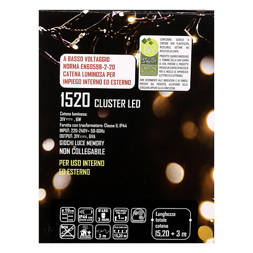 Warm white string lights 1520 LEDs 20 m timer and light effects 6