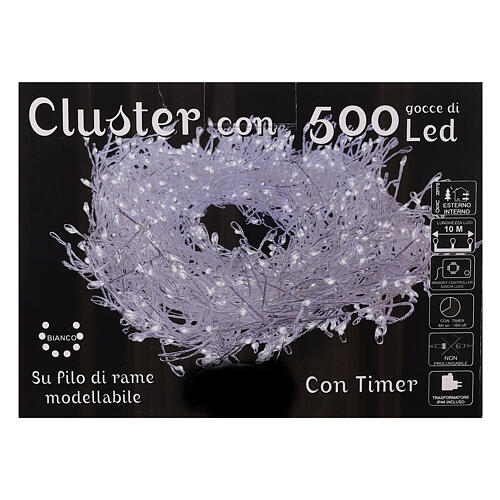 Cluster 500 gocce di led bianco ghiaccio 10 m timer giochi di luce rame modellabile 6