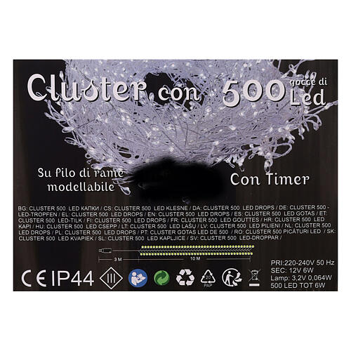 Cluster 500 gocce di led bianco ghiaccio 10 m timer giochi di luce rame modellabile 7