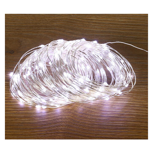 Battery Christmas lights, 100 cold white LED drops, pliable copper cable, 10 m, with remote 1