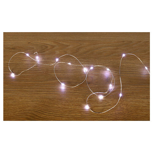 Battery Christmas lights, 100 cold white LED drops, pliable copper cable, 10 m, with remote 2