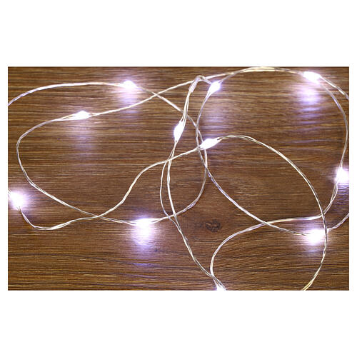 Battery Christmas lights, 100 cold white LED drops, pliable copper cable, 10 m, with remote 3