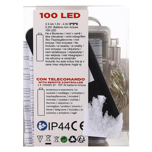 Battery Christmas lights, 100 cold white LED drops, pliable copper cable, 10 m, with remote 6