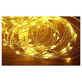 Battery Christmas lights, 100 warm white LED drops, pliable copper cable, 10 m, with remote