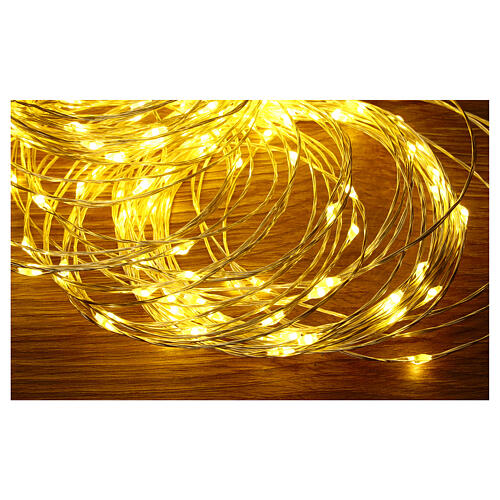 Battery Christmas lights, 100 warm white LED drops, pliable copper cable, 10 m, with remote 1