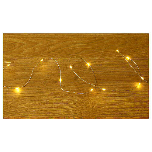 Battery Christmas lights, 100 warm white LED drops, pliable copper cable, 10 m, with remote 2