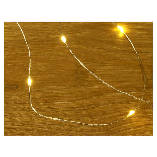 Battery Christmas lights, 100 warm white LED drops, pliable copper cable, 10 m, with remote 3