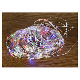 Battery Christmas lights, 100 mutlicoloured LED drops, pliable copper cable, 10 m, with remote
