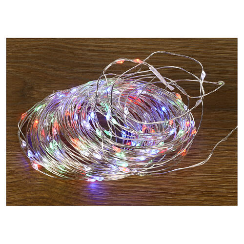 Battery Christmas lights, 100 mutlicoloured LED drops, pliable copper cable, 10 m, with remote 1