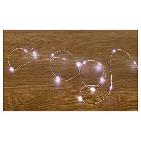 Battery Christmas lights, 200 cold white LED drops, pliable copper cable, 20 m, with remote