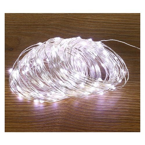 Battery Christmas lights, 200 cold white LED drops, pliable copper cable, 20 m, with remote 1