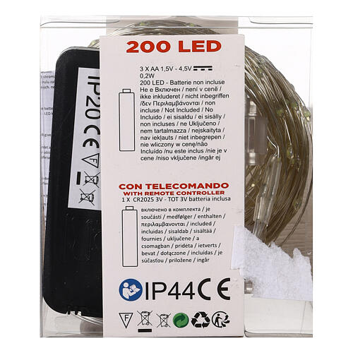 Battery Christmas lights, 200 cold white LED drops, pliable copper cable, 20 m, with remote 6