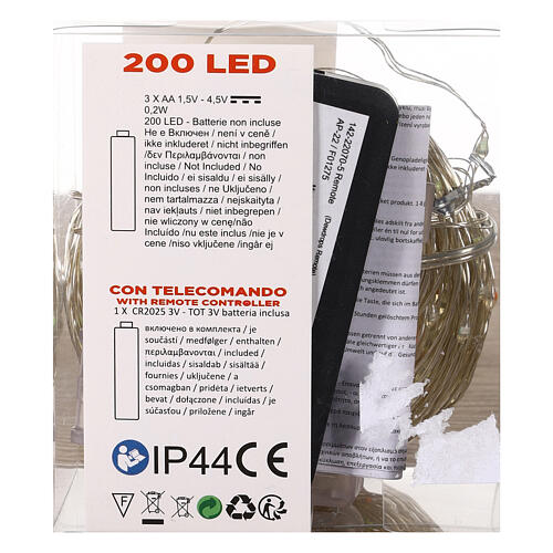 Battery Christmas lights, 200 multicoloured LED drops, pliable copper cable, 20 m, with remote 6