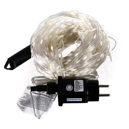 Cascade of 700 maxi cold white LED drops, 2.5 m, clear cable, light modes and timer 7