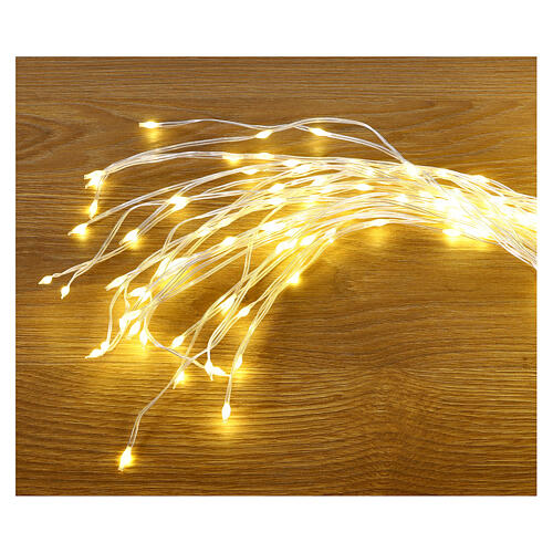 Cascade of 200 maxi warm white LED drops, 2 m, clear cable, light modes and timer 4
