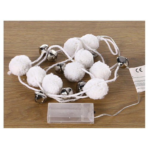 Christmas lights of 140 cm with woolen pompons, silver bells and 20 warm white nano-LEDs 5