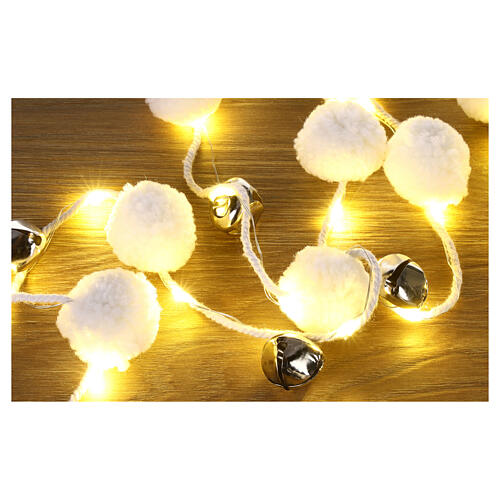 Luzes de Natal 140 cm pompons de lã e sinos 20 luzes nano LED branco quente 2