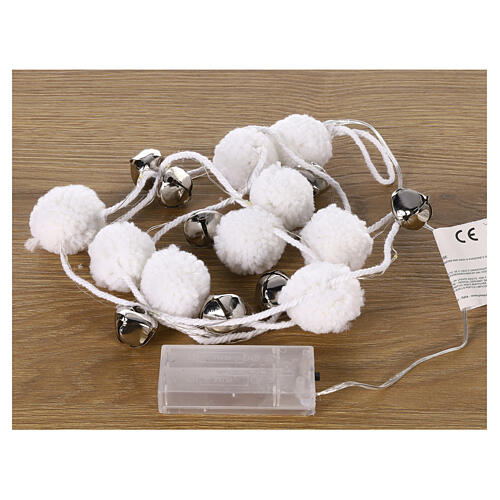 Chain 140 cm wool pom poms and bells 20 warm white nano LEDs 5