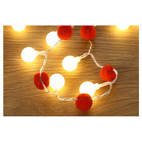 Lichterkette mit warmweißen LEDs und roten Bommeln, 150 cm