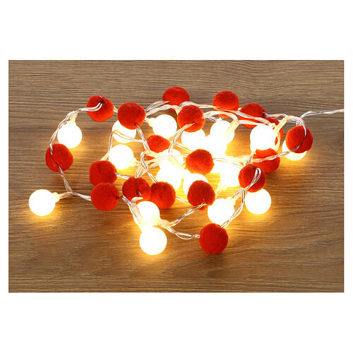 Lichterkette mit warmweißen LEDs und roten Bommeln, 150 cm 3